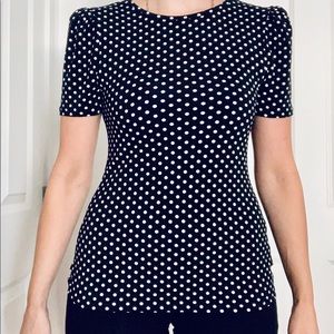 Polka dot puff sleeve/ruched shoulder blouse